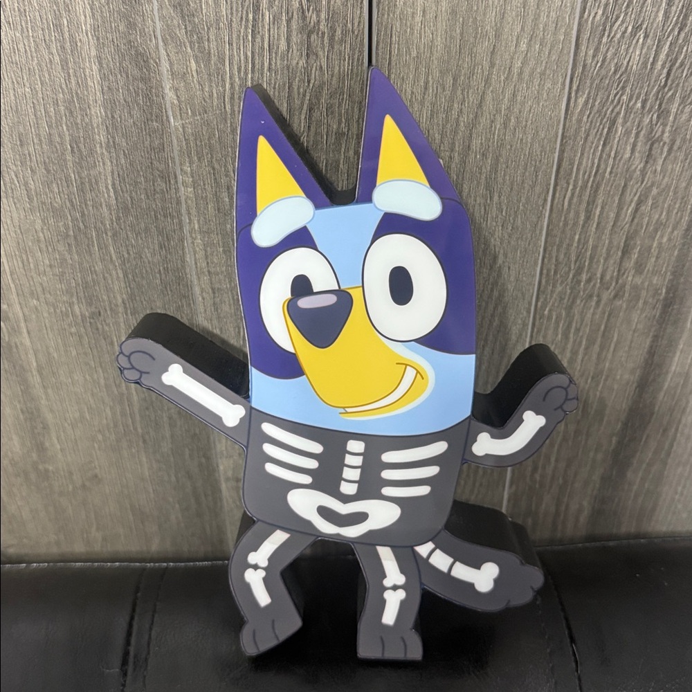 New Glossy Bluey Halloween Dancing Skeleton Costume Die Cut Wooden Wood Sign